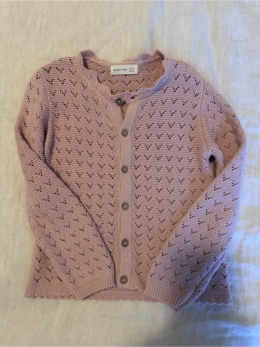 Quincy Mae Girls Pink Eyelet Knit Cardigan